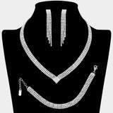 Four Row Rhinestone Paved V Shaped Jewelry Set