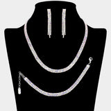 Rhinestone Paved 3-Row Necklace Jewelry Set