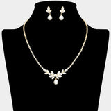 Pearl Pointed Marquise CZ Stone Cluster Embellished Rhinestone Paved Necklace