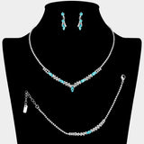 Marquise Stone Cluster Accent Rhinestone Paved Jewelry Set