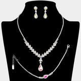 Teardrop Stone Pointed Rhinestone Paved Necklace Jewelry Set