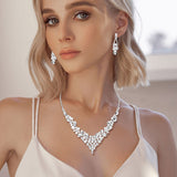 Teardrop Round Stone Embellished Rhinestone Paved Necklace