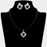 Pearl Centered Stone Paved Pendant Pointed Necklace
