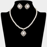 Rhinestone Paved Pearl Pendant Necklace
