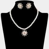 Pearl Flower Rhinestone Pendant Necklace