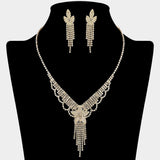 Flower Fringe Accent Rhinestone Paved Necklace