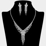 Flower Fringe Accent Rhinestone Paved Necklace