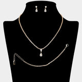 Teardrop Stone Cluster Pendant Pointed Rhinestone Paved Jewelry Set