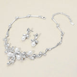 Marquise Stone Cluster Pearl Embellished Leaf Branch Necklace