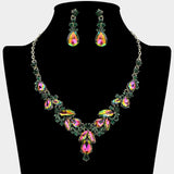 Teardrop Accent Ornate Marquise Stone Cluster Embellished Rhinestone Necklace