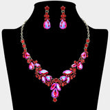 Teardrop Accent Ornate Marquise Stone Cluster Embellished Rhinestone Necklace