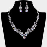 Teardrop Stone Cluster Embellished Rhinestone Paved Leaf Vine Necklace