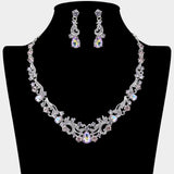 Elegant Teardrop Stone Cluster Accent Rhinestone Embellished Necklace