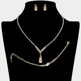Teardrop Pendant Accent Rhinestone Paved Jewelry Set