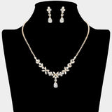 Teardrop Marquise Floral CZ Stone Link Rhinestone Paved Necklace