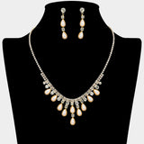 Teardrop Pearl Embellished Square Rhinestone Paved Necklace