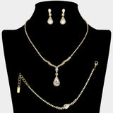 Teardrop Stone Pendant Accent Rhinestone Paved Jewelry Set