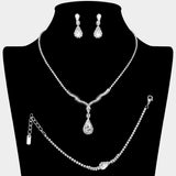 Teardrop Stone Pendant Accent Rhinestone Paved Jewelry Set