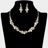 Teardrop Cluster Rhinestone Paved Leaf Necklace