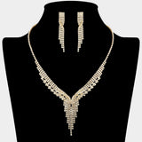 Rhinestone Paved Fringe Accent V Shaped Necklace