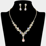 Teardrop Stone Cluster Accent Rhinestone Paved Y Shape Necklace