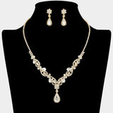Teardrop Stone Cluster Accent Rhinestone Paved Y Shape Necklace