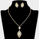 Teardrop Stone Center Rhinestone Paved Pendant Accent Necklace