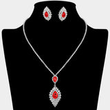 Teardrop Stone Center Rhinestone Paved Pendant Accent Necklace