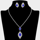Teardrop Stone Center Rhinestone Paved Pendant Accent Necklace
