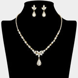 Teardrop Stone Cluster Pendant Accent Marquise Floral Rhinestone Paved Necklace
