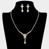 Floral Stone Cluster Accent Rhinestone Paved Necklace