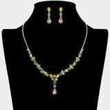 Teardrop Round Stone Cluster Embellished Rhinestone Paved Necklace
