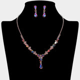 Teardrop Round Stone Cluster Embellished Rhinestone Paved Necklace