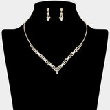 Marquise Stone Cluster Rhinestone Paved V Shape Necklace
