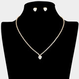 CZ Heart Stone Cluster Accent Rhinestone Paved Necklace