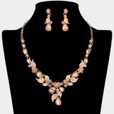 Teardrop Stone Cluster Leaf Embellished Necklace