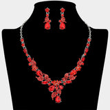 Teardrop Stone Cluster Leaf Embellished Necklace