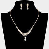 Marquise CZ Stone Cluster Leaf Motif Necklace