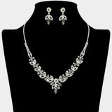Marquise Stone Cluster Leaf Drop Rhinestone Paved Necklace