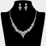 Marquise Stone Cluster Leaf Drop Rhinestone Paved Necklace