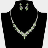 Marquise Stone Cluster Leaf Drop Rhinestone Paved Necklace
