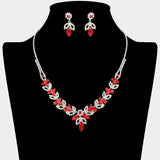 Marquise Stone Cluster Leaf Drop Rhinestone Paved Necklace