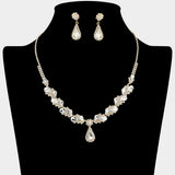 Teardrop Stone Pendant Accent Marquise Flower Stone Cluster Embellished Necklace