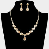 Teardrop Stone Pendant Accent Marquise Flower Stone Cluster Embellished Necklace
