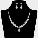 Teardrop Stone Pendant Accent Marquise Flower Stone Cluster Embellished Necklace