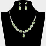 Teardrop Stone Pendant Accent Marquise Flower Stone Cluster Embellished Necklace