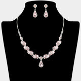 Teardrop Stone Pendant Accent Marquise Flower Stone Cluster Embellished Necklace
