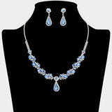 Teardrop Stone Pendant Accent Marquise Flower Stone Cluster Embellished Necklace