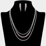 CZ Square Stone Detailed Triple Layered Necklace