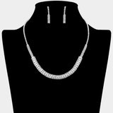 Marquise CZ Stone Embellished Rhinestone Paved Bar Collar Necklace